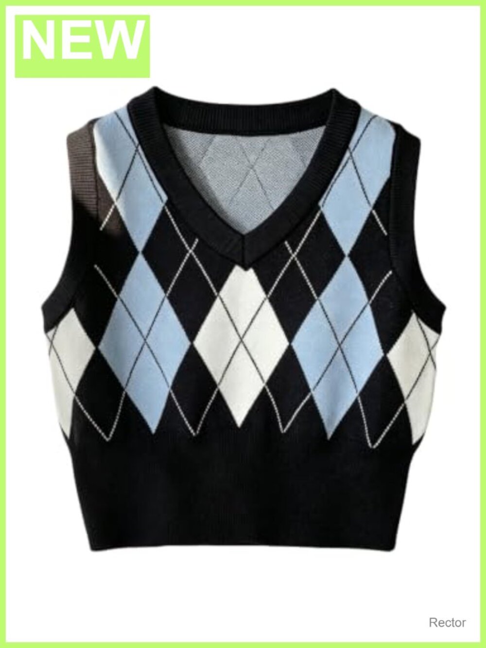 Plaid Argyle V Neck Sweater Vest Sleeveless Knit Crop Top